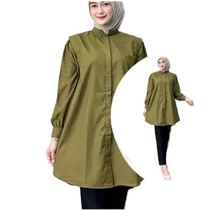 Tunik HANUM Wanita Katun Toyobo Polos Oversize Remaja Muslim - Kancing, Basic, Dewasa, Panjang