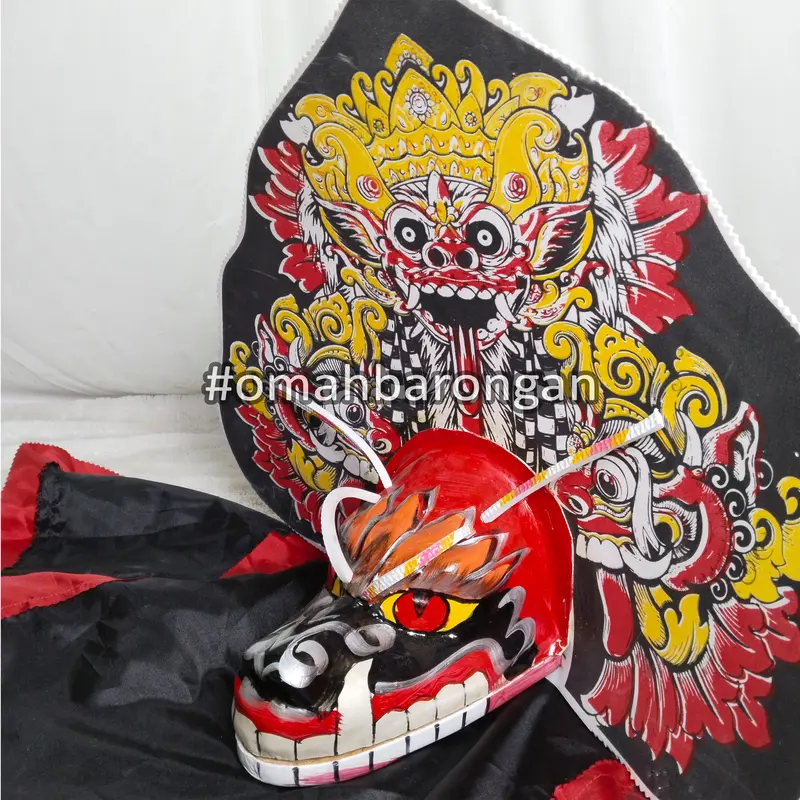Barongan Anak Kecil Spons Ukuran Jumbo Dan Tanggung Motif Bali Leak Merah Warna Merah Kuning 4