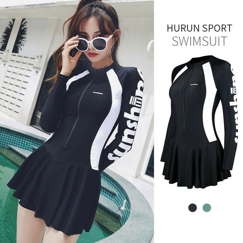 Product Introduction of Swimming suit skirt style conservative long sleeved one piece  effect covering the belly sun protection sports swimming women's fashion hot spring swimwear summer 0