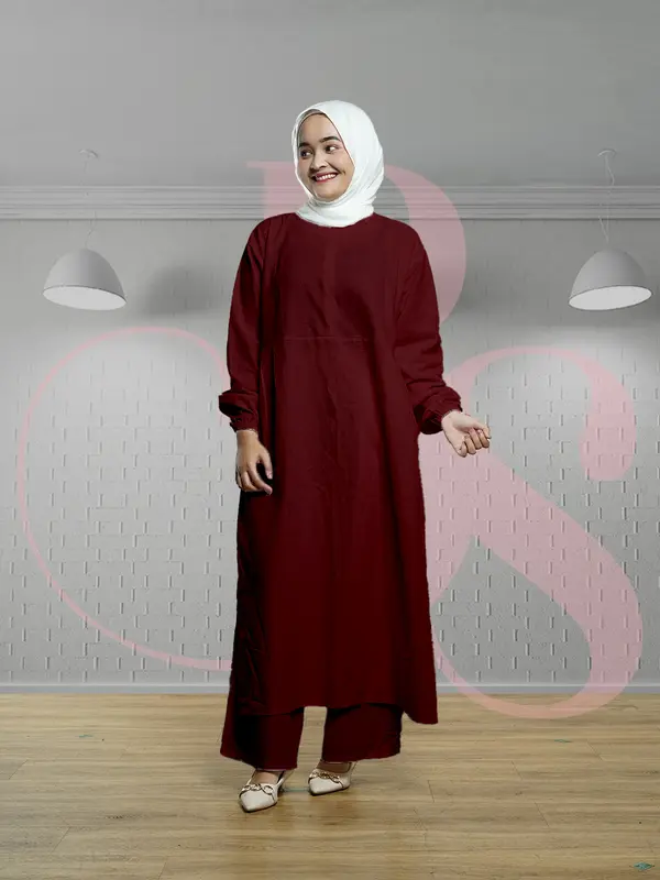 Beautyshirt~Setelan Wanita Dewasa Zhea Set + Celana Panjang Kulot Bahan Linen Polos LD 110Cm Fit To XL Jumbo Atasan Baju 5