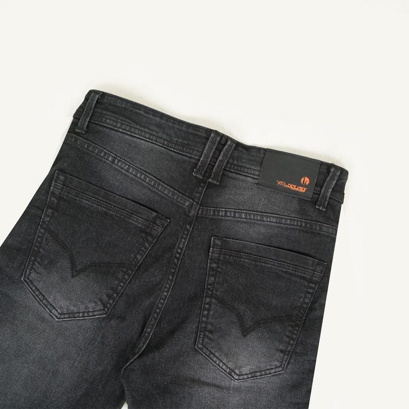 VELOCUST - Celana Pendek Jeans Pria Ripped Sobek Lapis Motif Slimfit Stretch Fleksibel Denim 13oz Black Dark Series Tebal Melar 5