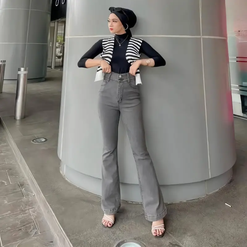 High Waist Jeans Cutbray Loose Celana Cutbray Jeans Wanita Melar Panjang Polos Cewek Dewasa 2