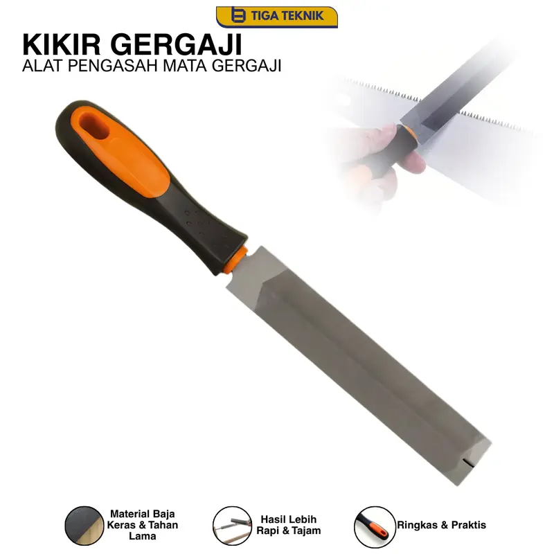 Tiga Teknik Kikir Gergaji 6 Inch Flexible Baja Karbon Tahan Lama & Presisi Handle Ergonomis Anti-Slip Alat Asah Gergaji Kayu & Besi