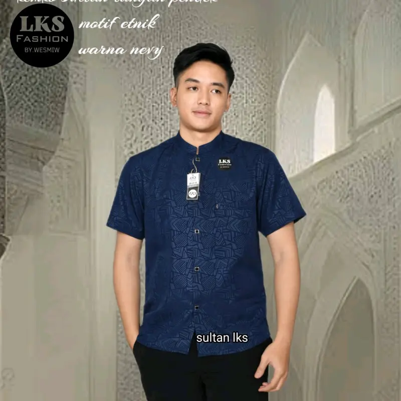 Kemko sultan atau  Koko tangan pendek  Atasan Pria Dewasa motif etnik depan kancing vareasi bahan  Katun embos berkualitas terbaik Nyaman di pakai Baju Hitam 5