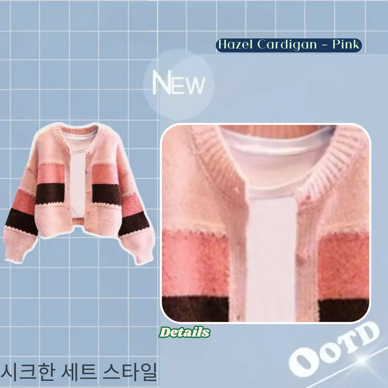 One Set Korean Style (Hijab Cardigan Tas Bahu Rok Plisket) Variasi Baju Setelan Wanita Simple CS002 Nyaman Muslim Panjang Karet Bawahan Pink Putih 5