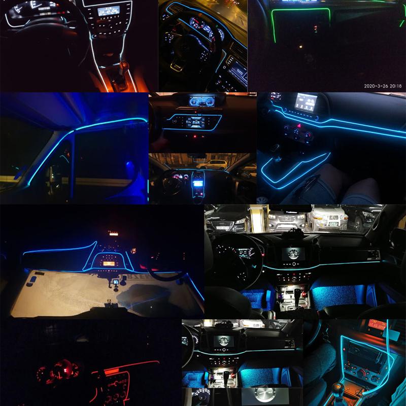Dải Đèn Neon Linh Hoạt Thông Dụng Trang Trí Cho Nội Thất Xe Hơi, Đèn Tạo Không Khí Xung Quanh Tự Động Với Ổ USB, 1M / 3M / 5M, Nóng Bỏng, Tự Làm 4