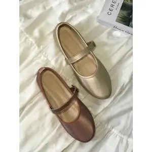 Sepatu Flat Mary Jane Wanita Strap Buckle Empuk Ringan Bahan Kulit Sintetis Premium Model Modern Feminim Anti Slip Cocok Untuk Kerja Kuliah Jalan Santai