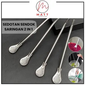 MATT Sedotan Sendok Saringan Stainless Steel Unik Multifungsi 2in1 Food Grade Baja Plastik