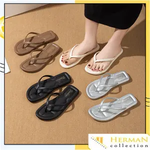 HC Sandal Jelly Kode 7061 Flat Empuk Nyaman Karet Bahan Elastis Ringan Anti Slip Wanita Gaya Korea Murah Sendal Jepit Cewek Kekinian