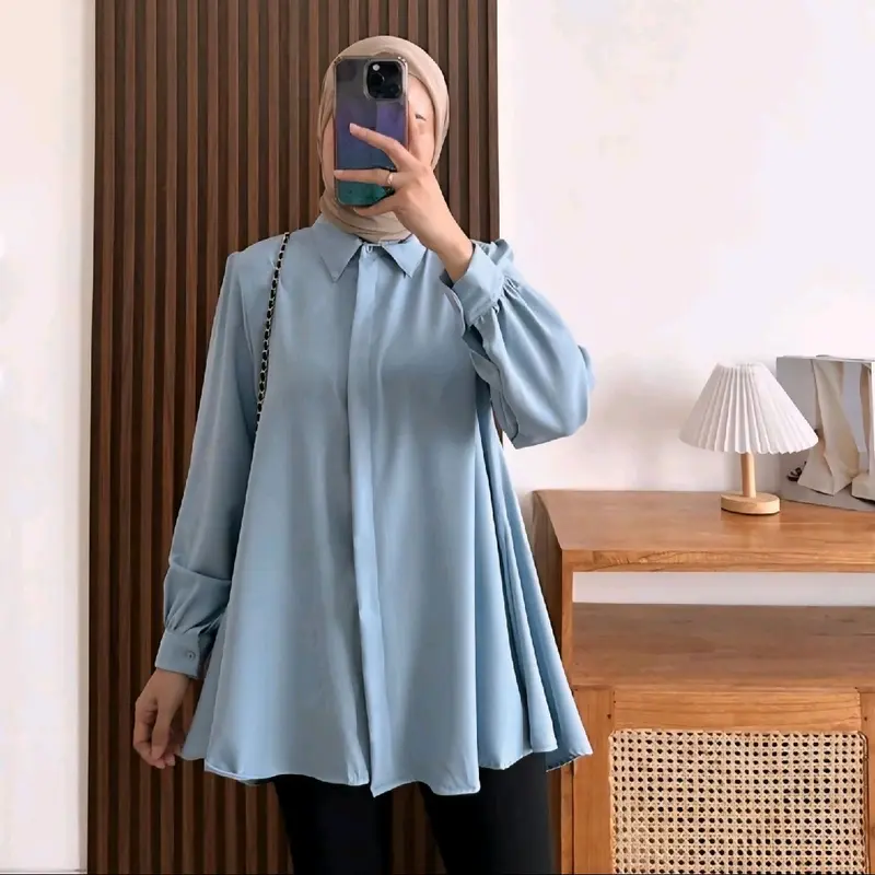 KINKA BLOUSE SHAKILA POLOS ATASAN WANITA PREMIUM BAJU MUSLIM PANJANG TERBARU kemeja  polos atasan wanita kekinian kemeja  oversize viral Tangan Kancing 1