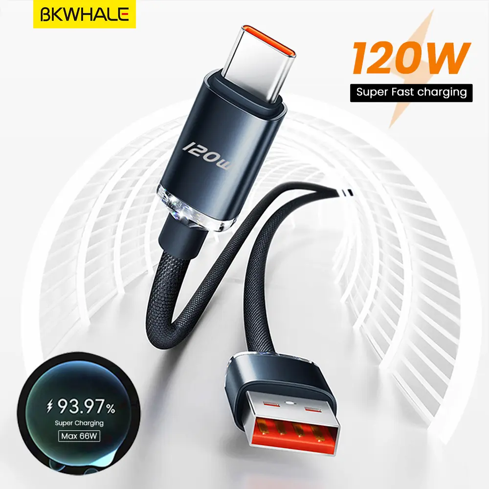 BKWHALE 120W USB Type C Charging Cable 6A Super Fast Charger Cable Quick Charge USB C data Cable