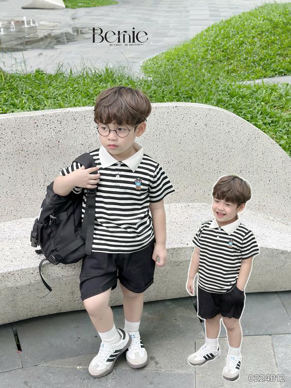 Bộ polo tay cộc thêu hình chó cứu hộ , áo chất cotton thoải mái co giãn mềm mát kèm quần kaki mềm ,cho bé trai đi học đi chơi size 9-23kg, bộ polo quần áo cho bé trai