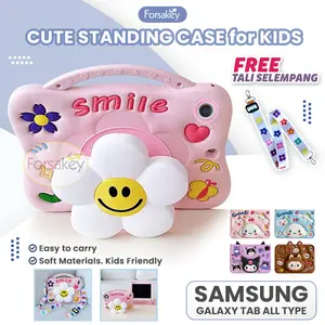 ( 8 PILIHAN MOTIF ) Kids Standing Case for Samsung Galaxy Tab A11 A11+ Plus A9 A9+ A8 A7 Lite 8.7 S10 FE Lite 10.9 S9 S8 S7 11 Inch Wifi LTE 5g Soft Casing Cover Sarung Kesing Softcase Silikon Silicone Anak Kid Cute Lucu Tali Selempang OPT
