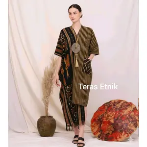 Kaftan Tenun Wanita Mix Lurik Ukuran All Size - Baju Kaftan Wanita Jumbo - Kaftan Tenun Wanita