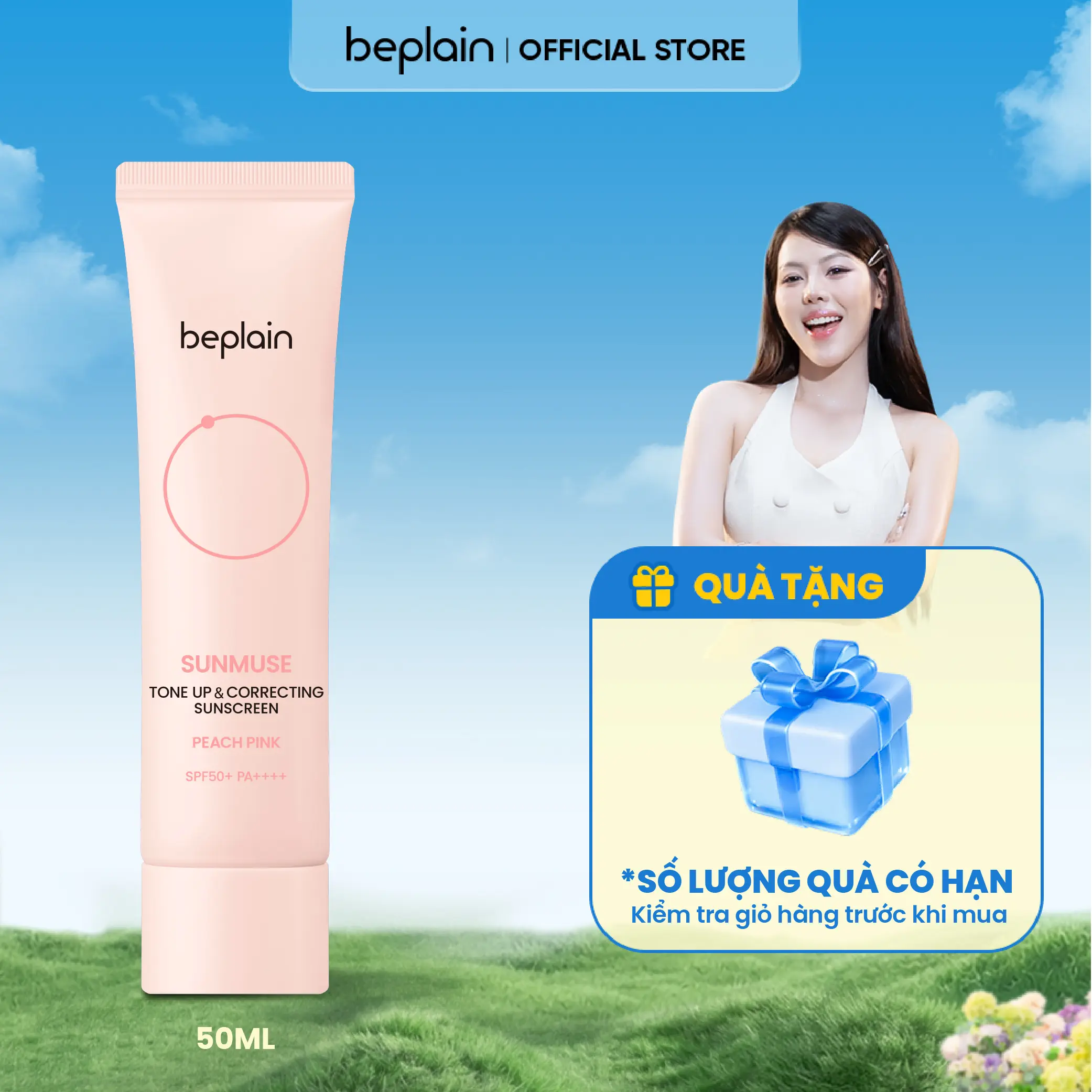 Kem Chống Nắng Beplain Sunmuse Tone Up & Correcting Sunscreen Mild Green SPF50+ PA++++ 50ml