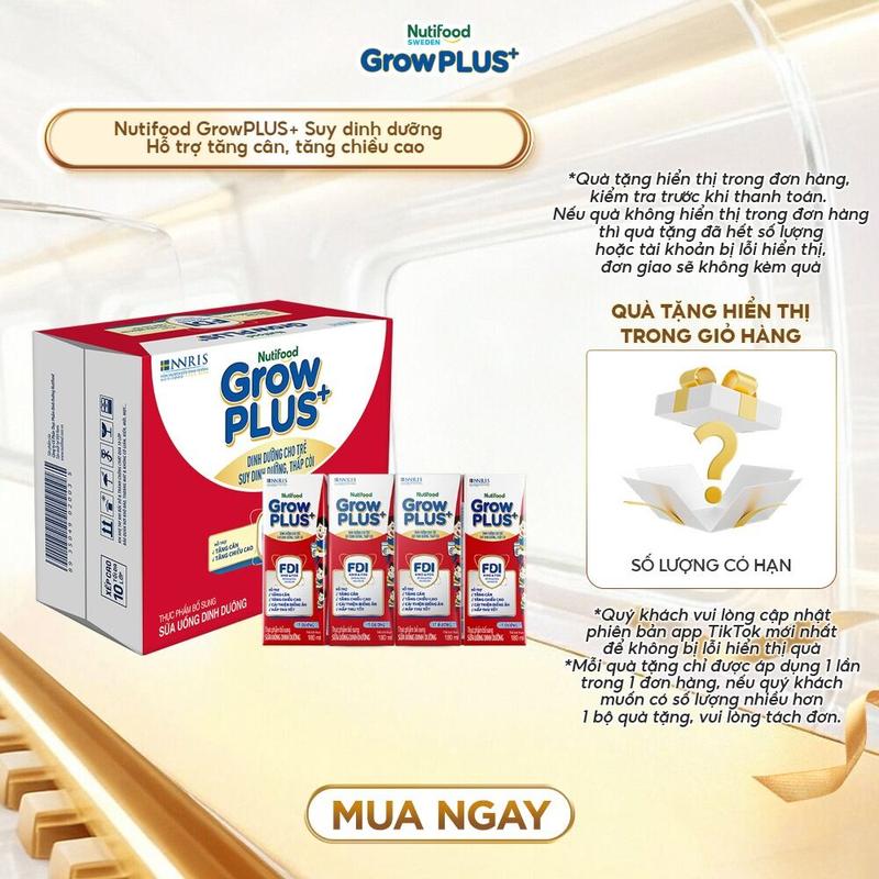 Thùng 24 hộp Sữa Bột Pha Sẵn Nutifood GrowPLUS+ Suy Dinh Dưỡng Đỏ Ít đường 180ml Vitamin Cho Bé - Hỗ trợ Tăng Cân Tăng Chiều Cao- Link chính Bao bì tuỳ đợt nhập hàng