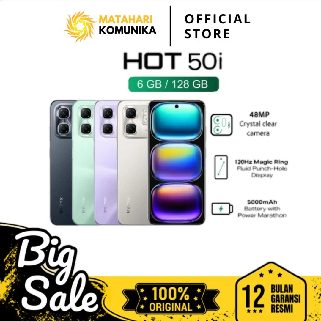 Infinix Hot 50i Layar Besar 6.7inc Ram 6+6GB/128GB - Helio G81 120Hz - Garansi Resmi