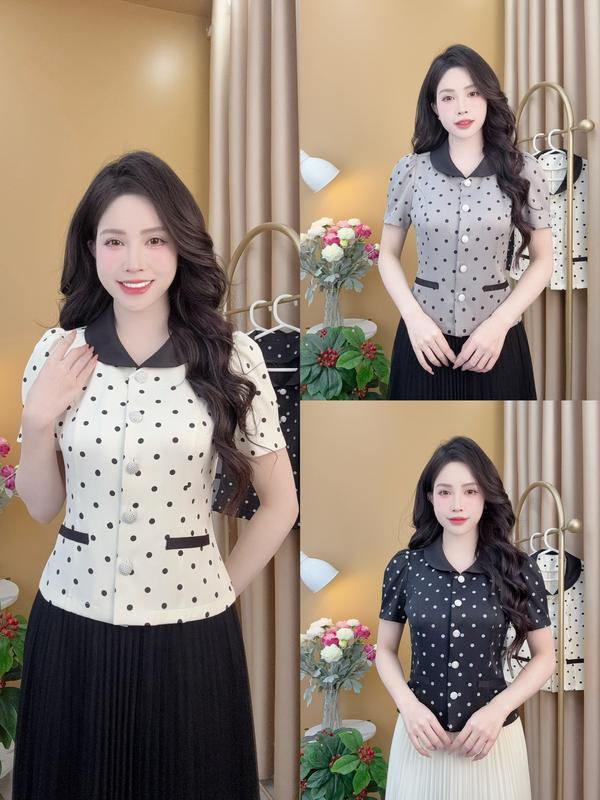  Áo Sơ Mi Nữ Peplum A86 – Họa Tiết Chấm Bi Tôn Dáng Che Bụng Chuẩn Vẻ Đẹp Quý Phái Nơi Công Sở 