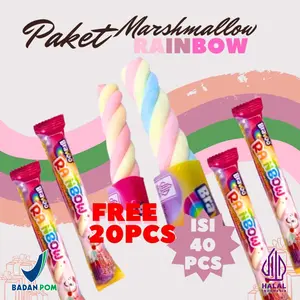 [PROMO HARI INI] PAKET MARSHMELLOW MIX RAINBOW 40 PCS+ (FREE) 20PCS MARSHMELLOW RAINBOW ANEKA RASA BUAH BUAHAN BERAT 8g warna warni Candy Cemilan Anak Paket Usaha Jajanan SD 1 DUS Jajanan Grosir Murah
