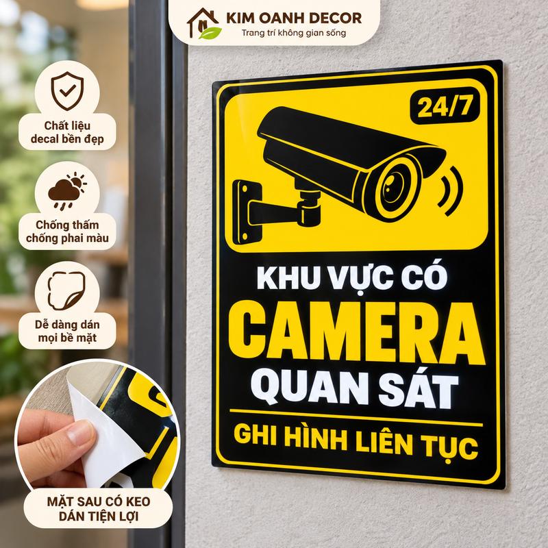 Decal Dán Cảnh Báo Khu Vực Có Camera Quan Sát 24/7, Biển Báo An Ninh Ghi Hình Liên Tục, Chống Nước, Kích Thước 15x20cm – Kim Oanh Decor