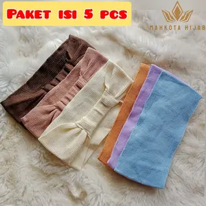 5 pcs daleman kerudung ciput pita rajut karet belakang bandana hijab Dewasa