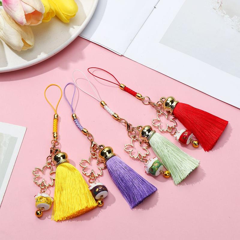 Hoa Anh Đào Phong Cách Nhật Bản, Dây Buộc Chống Thất Lạc, Mặt Dây Chuyền, Dây Treo, Móc Chìa Khóa, Dây Đeo Cổ Tay, Túi, Quyến Rũ, Tua Rua, Dây Buộc Điện Thoại Di Động Mèo May Mắn, Chuông 6