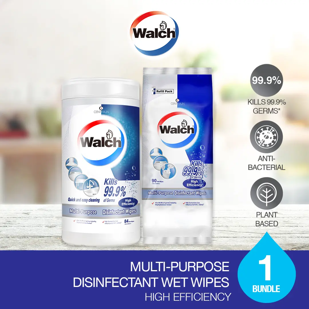 Walch Multi-Purpose Disinfectant Wet Wipes 84pcs + Refill Pack 90pcs [Expiry July 2024]