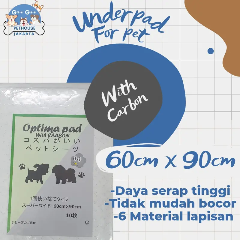 Underpad perlak alas pipis anjing carbon ukuran 60 cm x 90 cm - 1 pack 0