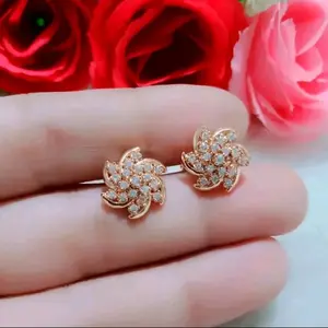 Anting Tusuk Permata Bunga Rose Gold Titanium Wanita Dewasa Antikarat Antiluntur