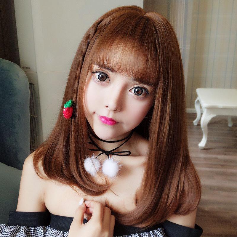 Product Introduction of Shoulder-length Buckle Short Hair Long Hair Female Students Roll Wig Repair Face Natural Lifelike Wig Female Long Straight Hair 3