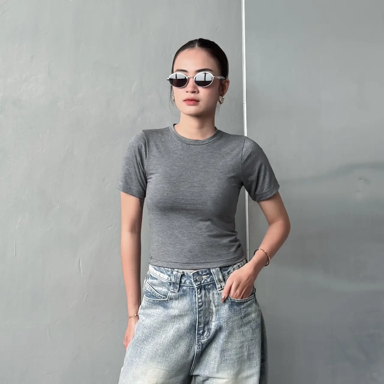 Georgios Women | Jennie Basic Top | Kaos Lycra Spandex Wanita Kekinian Polos Atasan Baju  Cewek Dewasa Tshirt  Oblong Pendek Santai Tee Katun Likra Spandek Nyaman Lembut Simple Panjang