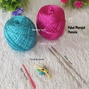Paket merajut pemula/ lengkap/ Benang/Hakpen/Jarum/Crochet/P2