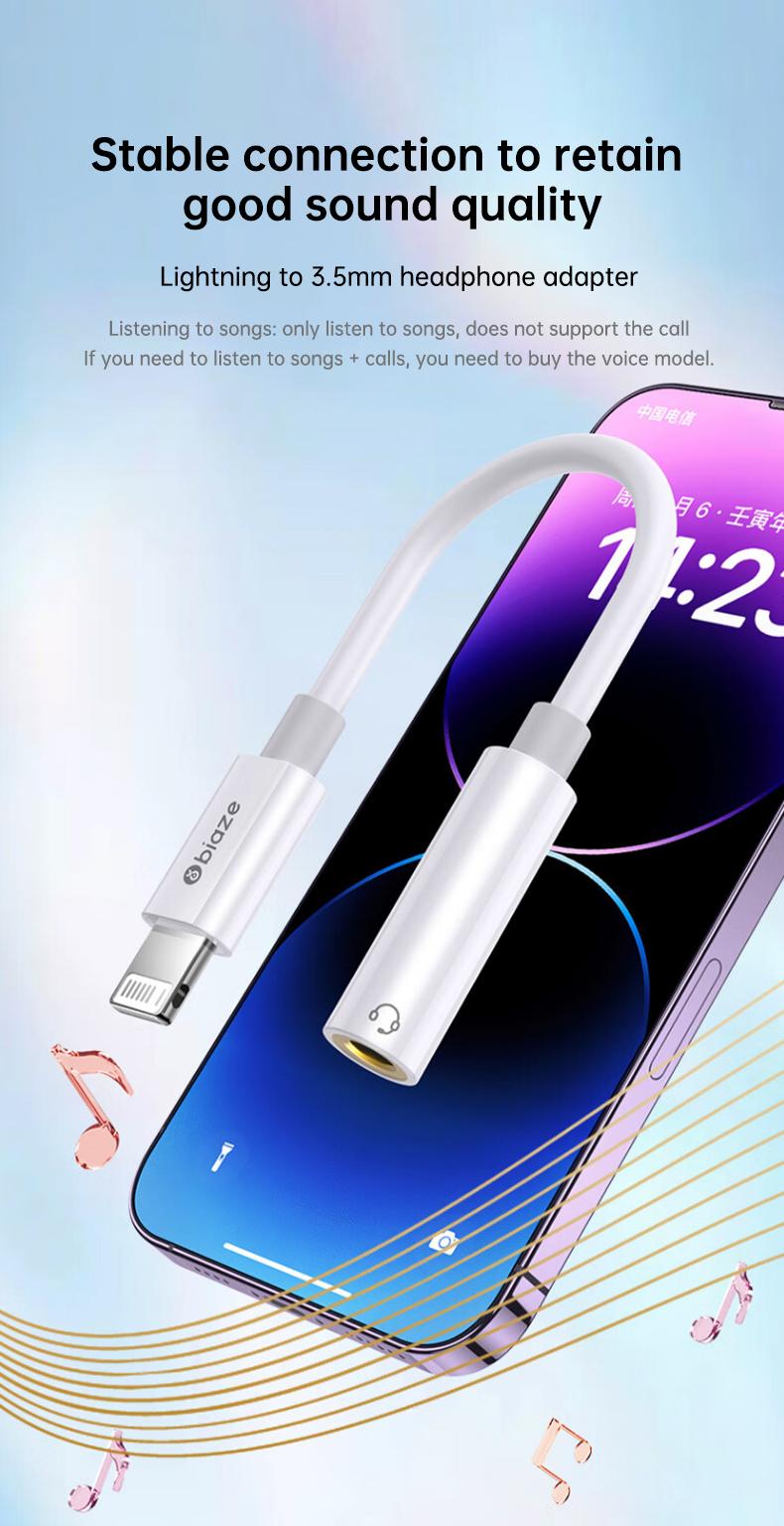 Product Introduction of 【COD】Biaze Apple headphone adapter Lightning to 3.5mm headphone converter suitable for iPhone 141312 ProXs audio conversion head interface 1