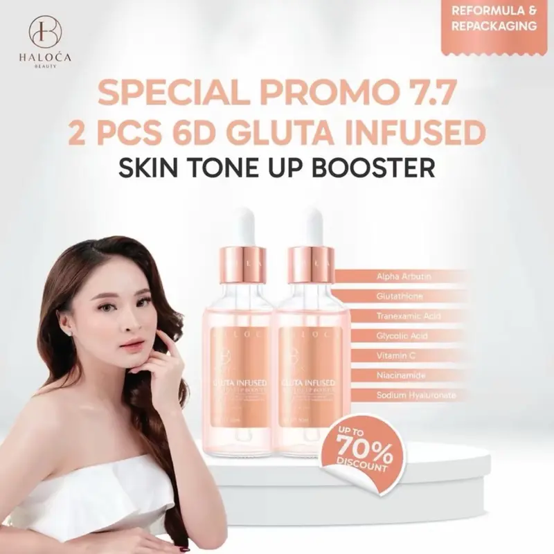 【Official Distributor】HALOCA BEAUTY - 2 Pcs 6D Gluta Infused Skin Tone Up Booster HB Chromosome 9D Whitening Day Night Intense Collagen Smoothing Body Bleaching Lotion Dosting Arbutin Bodycare Pencerah Pemutih Permanen Kulit Ori Halowica Viral 0