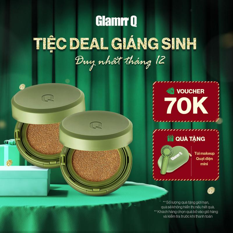 Combo 2 Phấn Nước GLAMRR Q Vegan Super Glow Cover Cushion SPF50+ PA+++ 1 Lõi X 15g x 2 hộp Mỹ Phẩm Cosmetic Nữ Trang Điểm