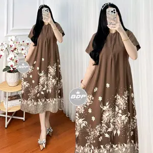 Dressella - dress cherry rayon premium trending all size busui resleting depan tali belakang anggun bahan adem nyaman