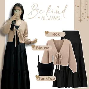One Set Wanita 3 In 1 Kekinian ll Blouse Joly Rok Susun TankTop Tali ll Outfit Korean Style -  GO288