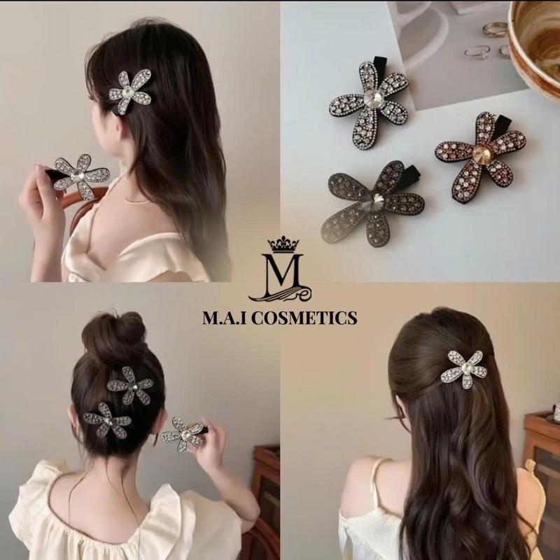  Kẹp Tóc Hoa Đá Sáng Bóng - Chất Liệu Nhung 