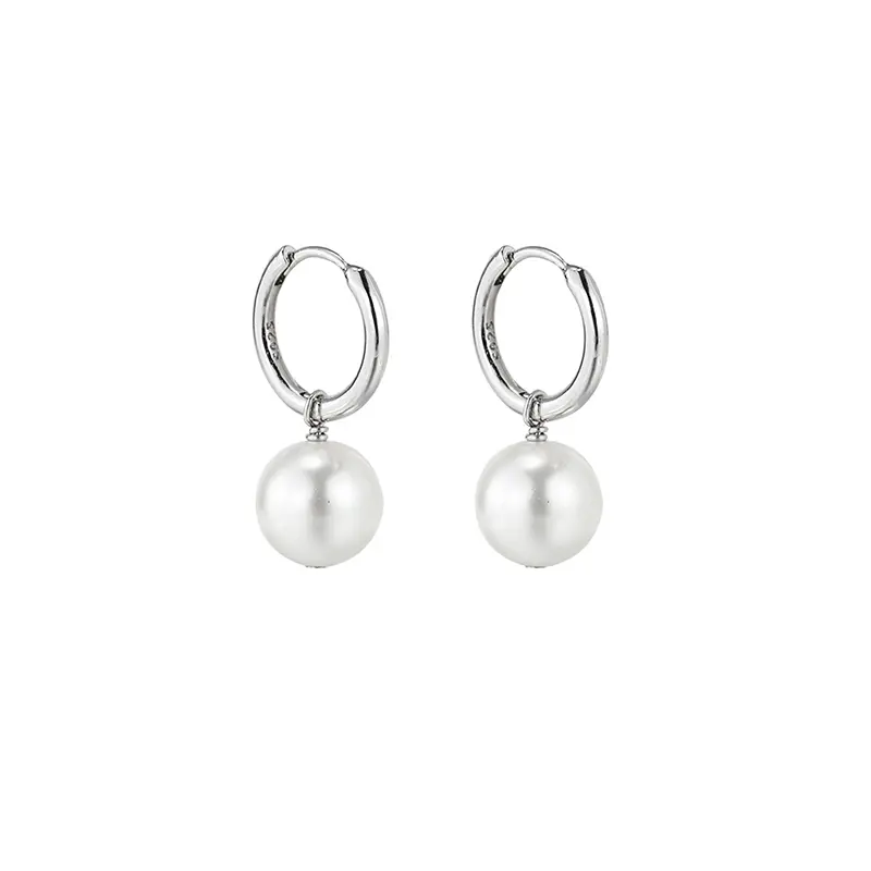 925 Sterling Silver Single Pearl Hoop Earrings Birthday Gift for Women Trendy