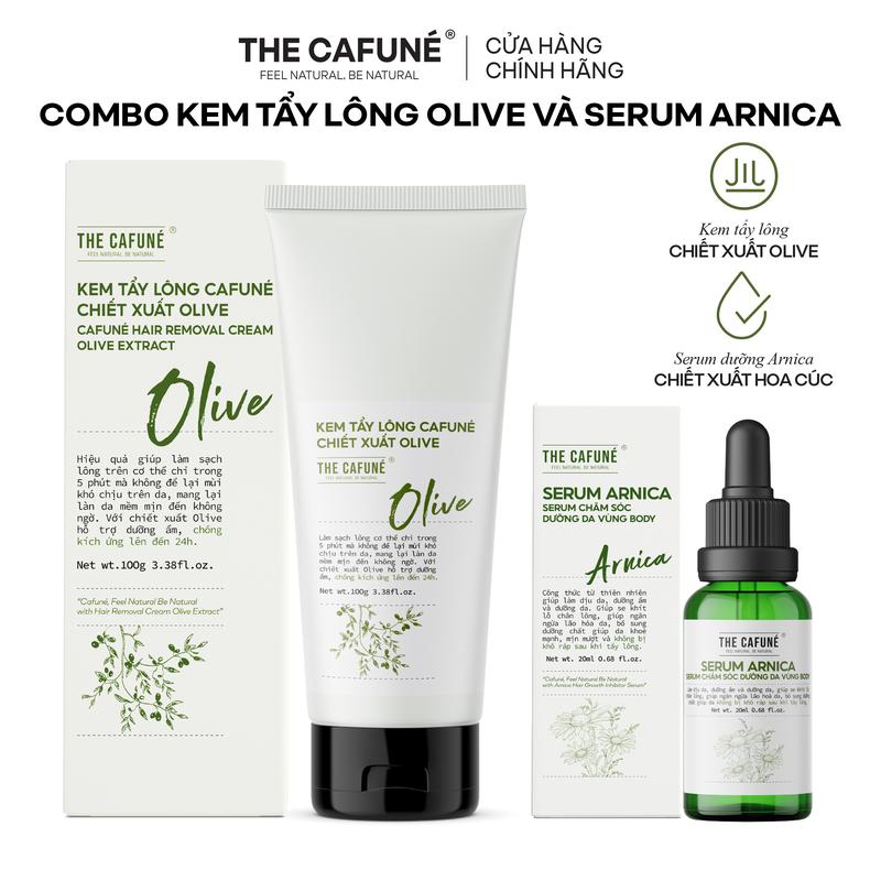 Combo Kem Tẩy Lông Olive Và Serum Arnica The Cafuné Dùng Được Cho Bikini, Chân, Tay, Nách 100ml Nữ Waxing