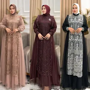 QUEEN MOUR - GAMIS BRUKAT KONDANGAN TERBARU WANITA SILK MIX TILE REMPLE DEPAN WARNA BURGANDY DRESS PESTA VIRAL 2025