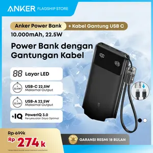 Anker Power Bank 10000 mAh 22,5W / 20000 mAh 30W Portable Charger with USB C Lanyard Cable - A1388 / A1384