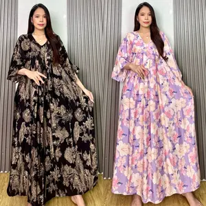 pretty busui ld 140 tangan 3/4 jumbo Panjang Rayon Casual Wanita Dress Baju Motif Cantik Lembut