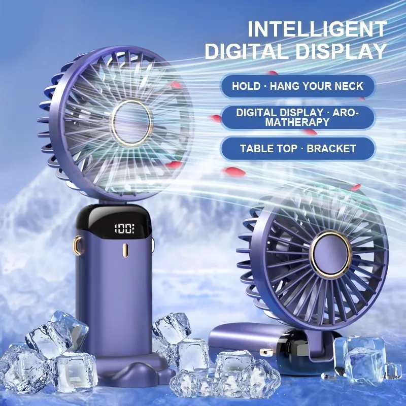 Portable Handheld Fan USB Rechargeable Digital Display 1800 mah and 3000 mah Mobile Adjustable Charging