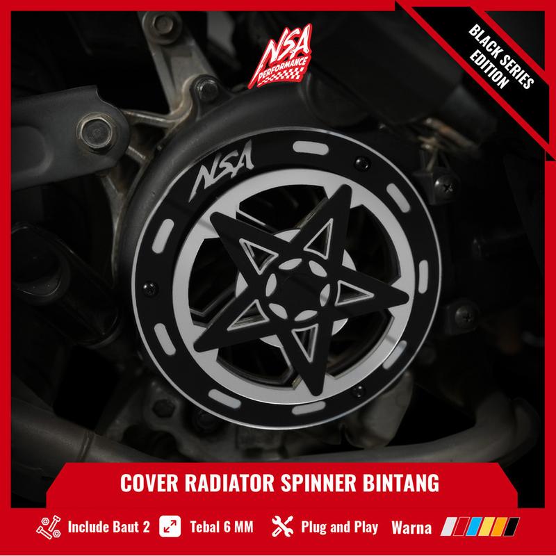 NSA COVER KIPAS SPINER TYPE BINTANG BLACK SERIES Beat Scoopy Vespa Mio Filano Fazzio TUTUP PELINDUNG KIPAS RADIATOR Universal Baut Gold Motor cover  radiator Motorcycle Orange 2