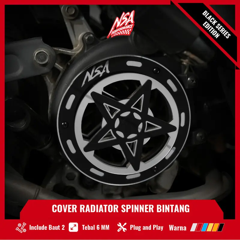 NSA COVER KIPAS SPINER TYPE BINTANG BLACK SERIES Beat Scoopy Vespa Mio Filano Fazzio TUTUP PELINDUNG KIPAS RADIATOR Universal Baut Gold Motor cover  radiator Motorcycle Orange 1