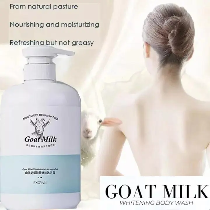 EXGYAN Body Wash Goat Milk Niacinamide Sabun Cair Pemutih Badan 500ml Goat milk Niacinamide Body wash Kaya akan busa Aroma susu kambing yang kaya Wewangian tahan lama Memutihkan dan melembabkan kulit