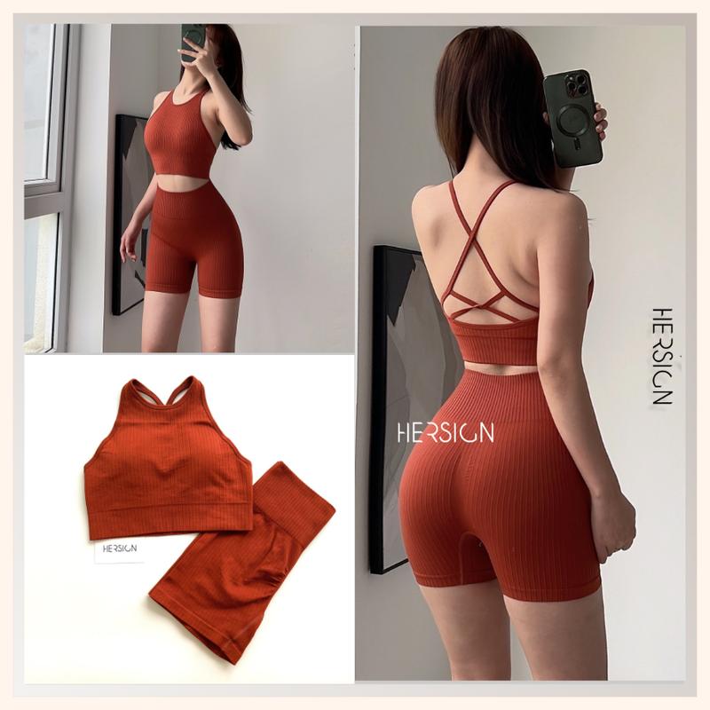 Set đồ tập gym nữ hot trend Set đồ yoga nữ áo bra dây mảnh quần đùi HERSIGN-SET153