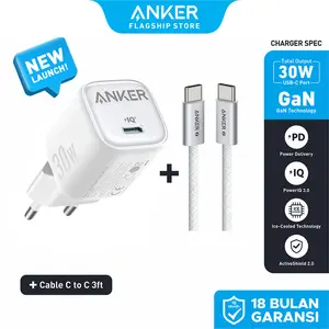 Anker Adaptor Kepala Charger Zolo 30w GaN Ice-colled for iPhone 17 16 15 14 13 Samsung Type C PD Fast Charging - A2698