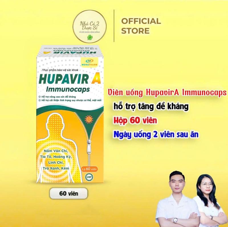  Tăng Đề Kháng HupavirA Immunocaps Hộp 60 Viên - Thực Phẩm Hỗ Trợ Sức Khỏe Bổ Sung Nấm Vân Chi Tía Tô Hoàng Kỳ Linh Chi Trà Xanh Kẽm Cho Cả Nam Và Nữ 